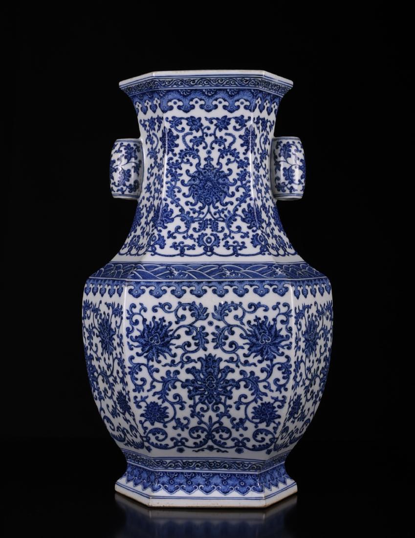 Chinese Blue/White Porcelain Hexagonal Vase,Marked (1 of 8)