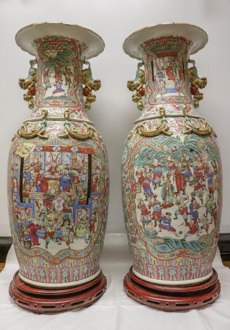 Pair of Super Large Chinese Rose Medallion Vases (1 of 10)