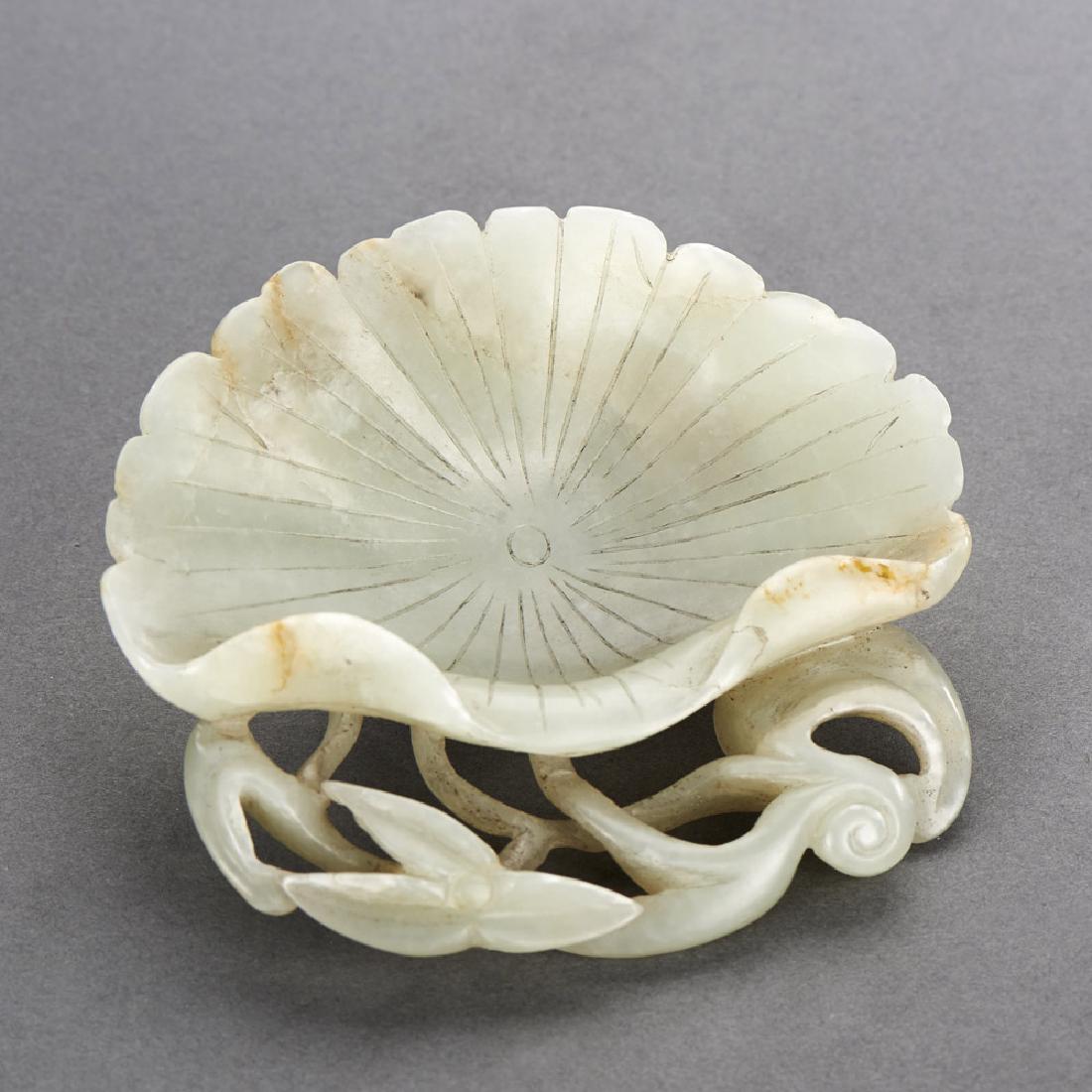 A CHINESE WHITE JADE LOTUS LEAF FORM BRUSH WASHER (1 of 3)