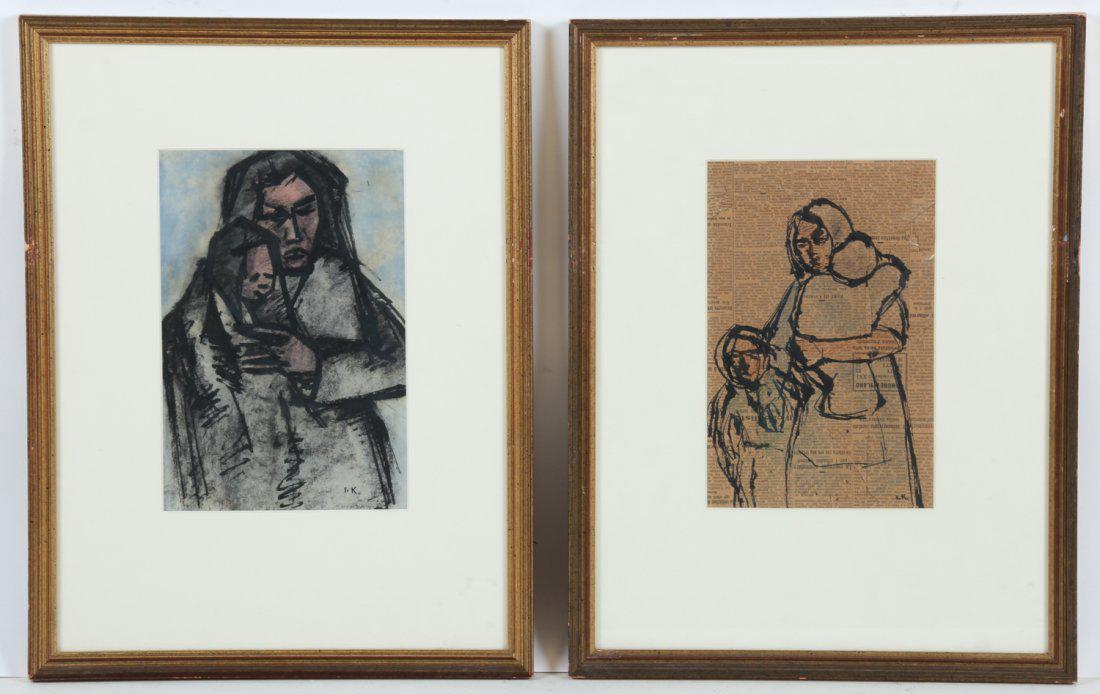 Ivan Kurach Ukrainian ( 1909-1968 ) Pair Drawings: Ivan Kurach (Ukrainian , 1909-1968) Two Drawings, One mixed media on Japan paper and including one drawing on a Italian newspaper. Size: 15" x 19.75", ( 38 x 50 cm framed ). Provenance ; PSD Fine Art