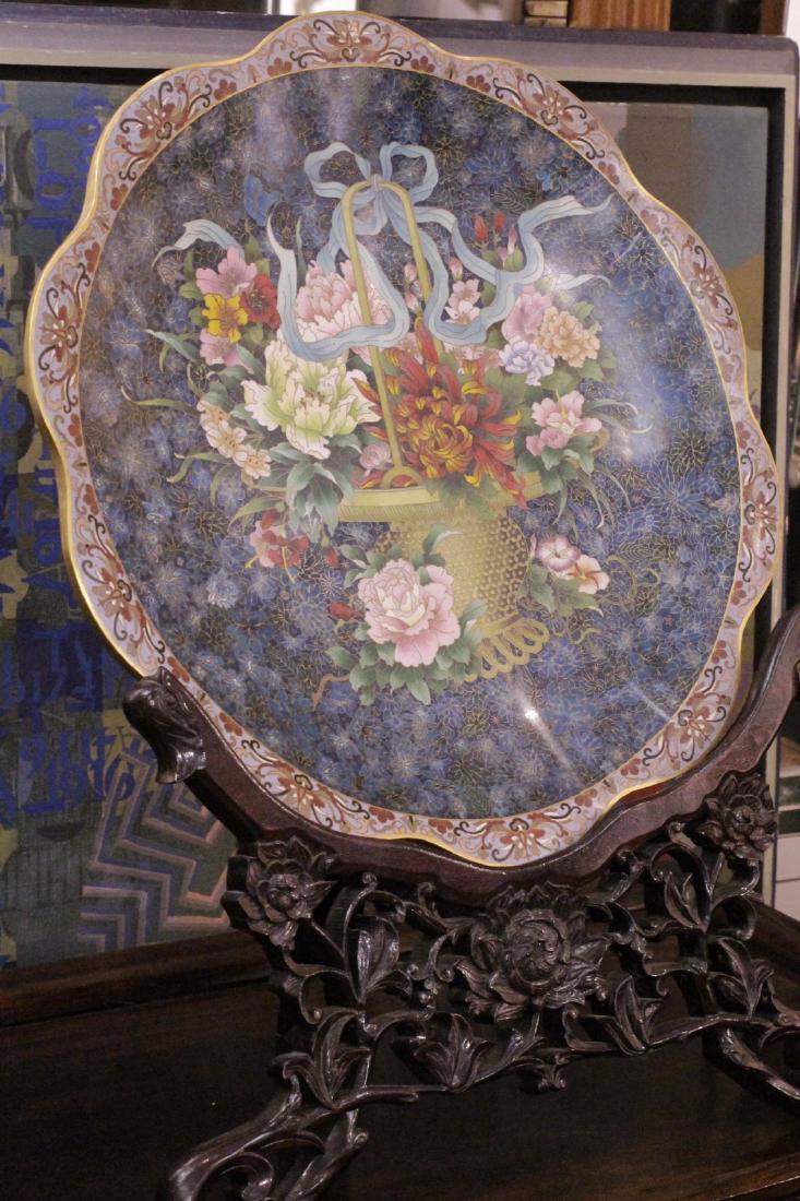 Large Chinese Cloisonne Plate w/ Wood Stand (1 of 9)