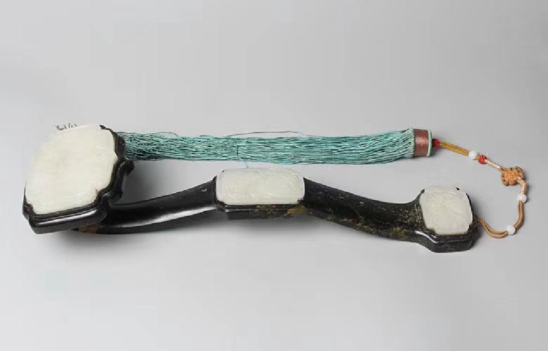 Qing, Chinese Wood Ruyi with Jade (1 of 5)