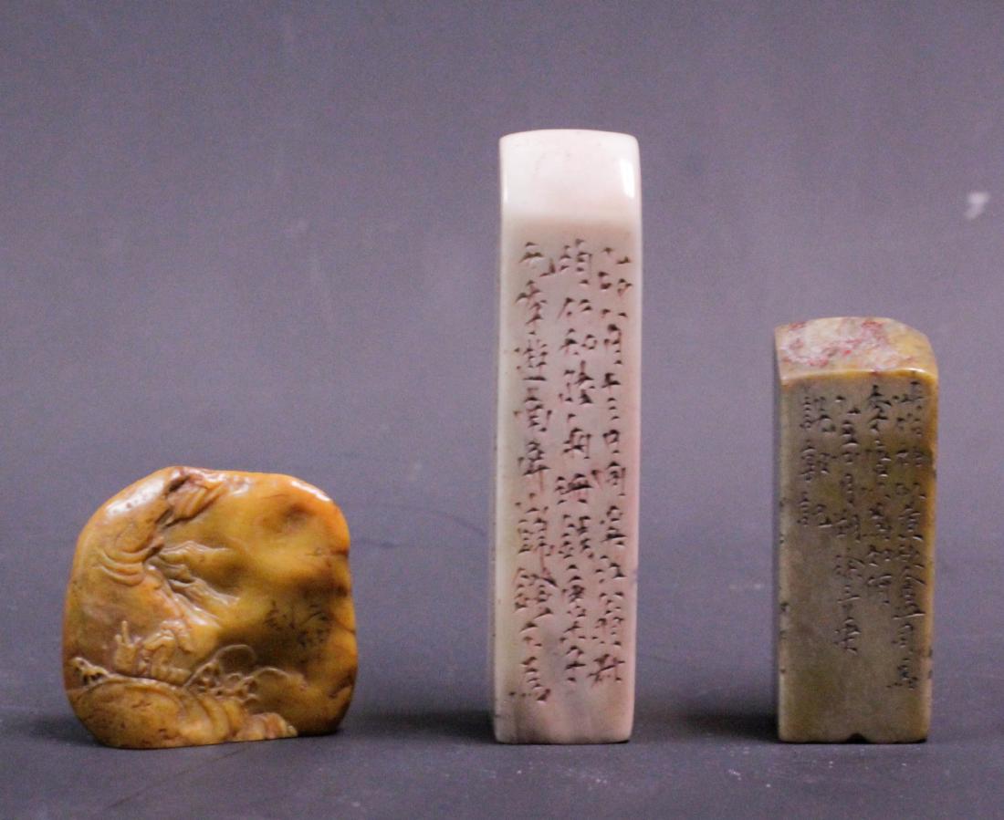 3 Pieces of Chinese Soapstone w/ Calligraphy (1 of 9)