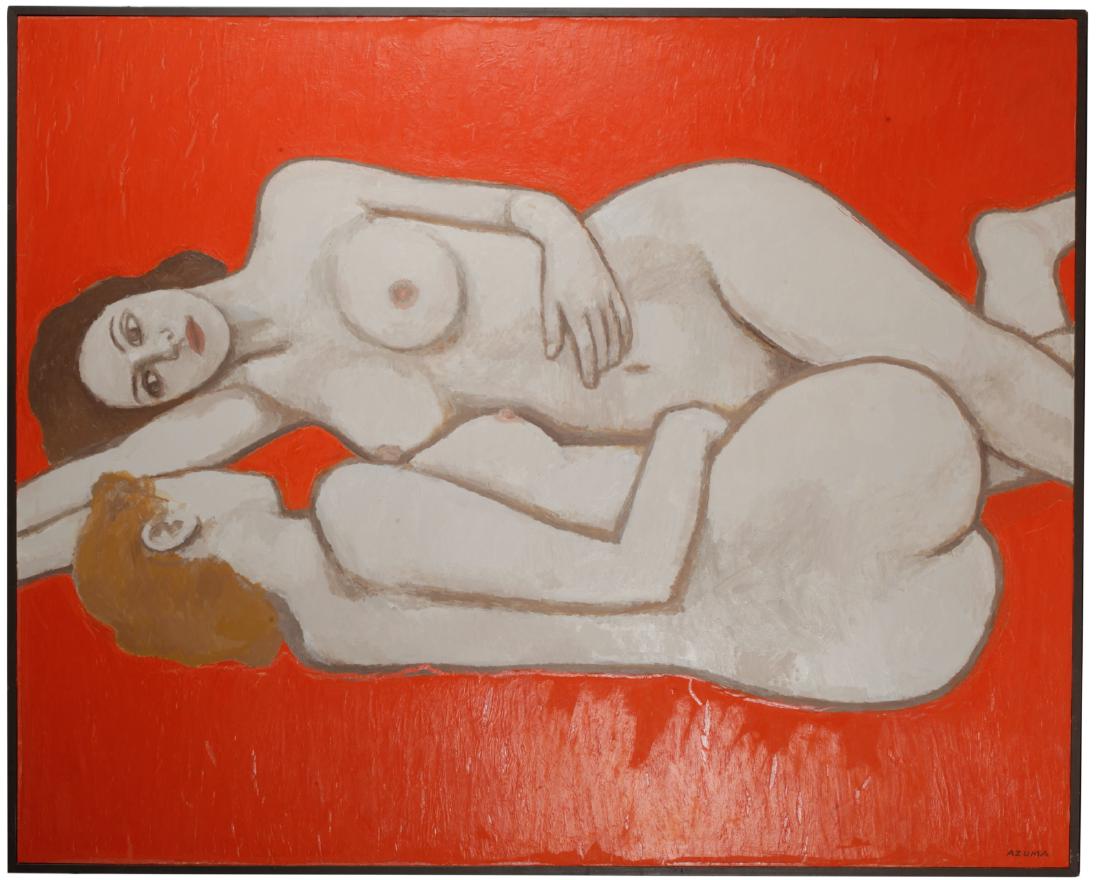 Very Rare Norio Azuma Famous Japanese Artist: Very Rare Norio Azuma Famous Japanese Artist 1928-2004 Born in Kii-Wagashima-Cho, Oil on Canvas of Two Nude Girl Condition: good Dimension: 53 1/2 by 43 1/4 inches overall