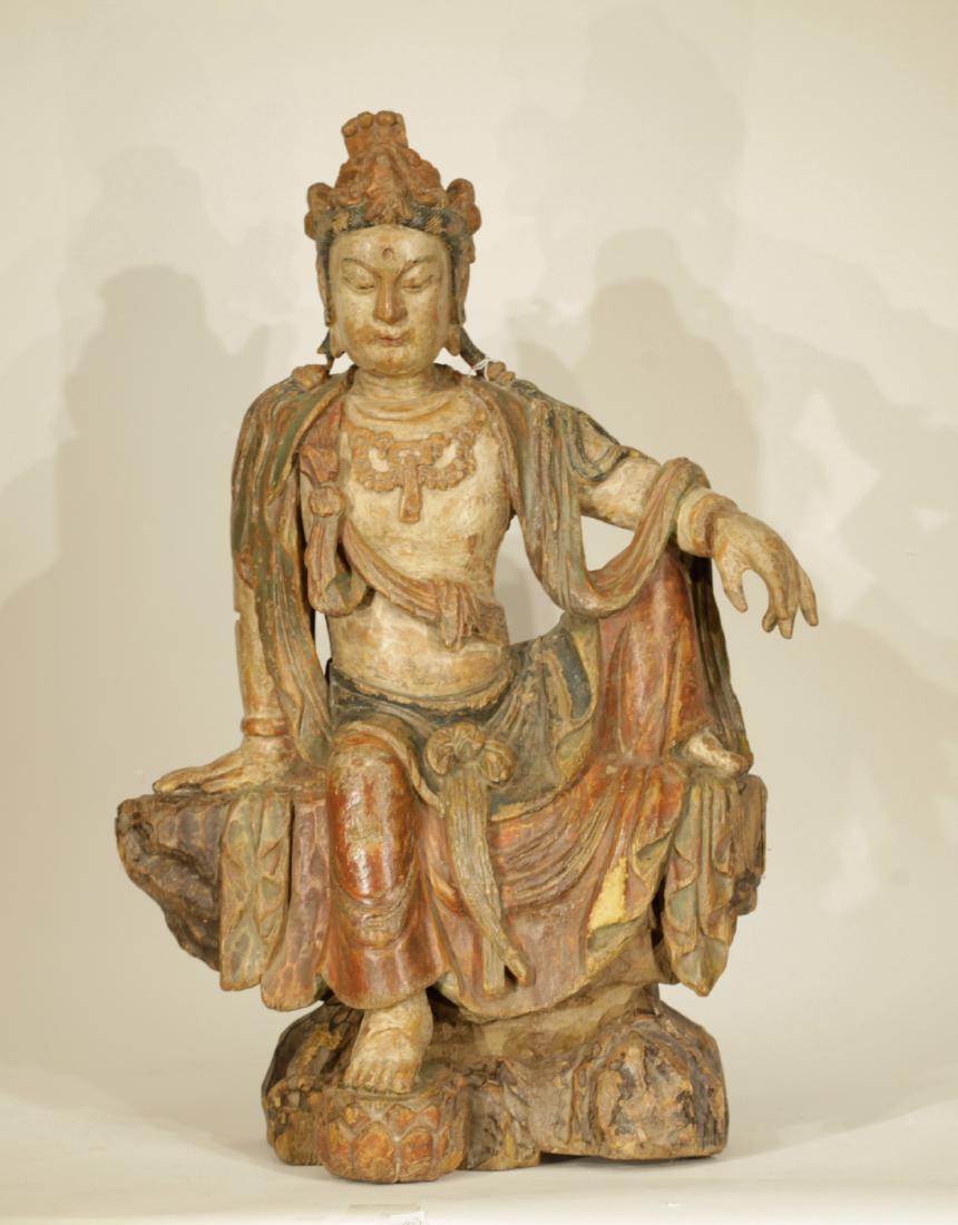 \\19/20th C Chinese Wood Carved Seating "Guanyin" (1 of 9)