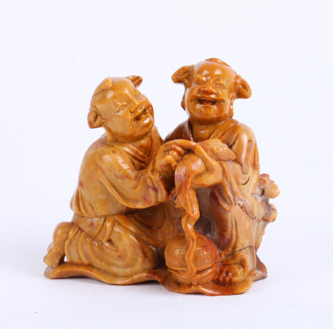 19th C. Chinese Soapstone Carved Two Boys (1 of 5)