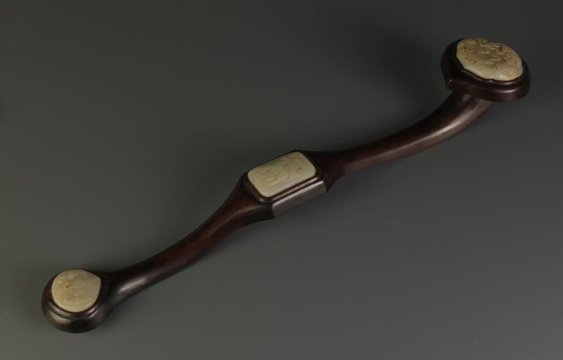 Chinese Wood Carved Jade Ruyi Scepter (1 of 5)