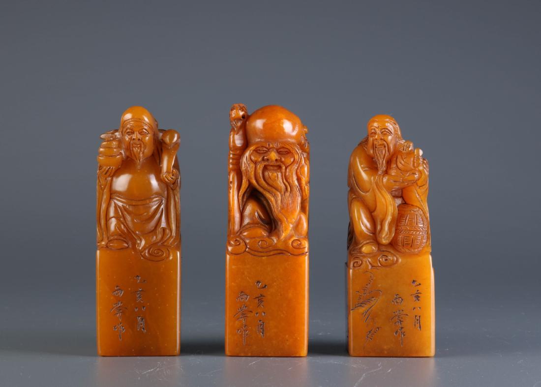 Set of 3 Pieces Chinese Soapstone Seal of Immortal (1 of 7)