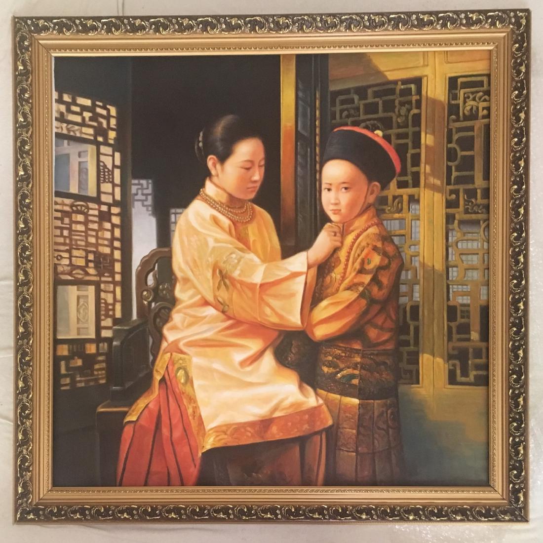 Jiang, GuoFang. Oil painting of mom and son: Jiang, GuoFang. Oil painting of mom and son 90x90cm