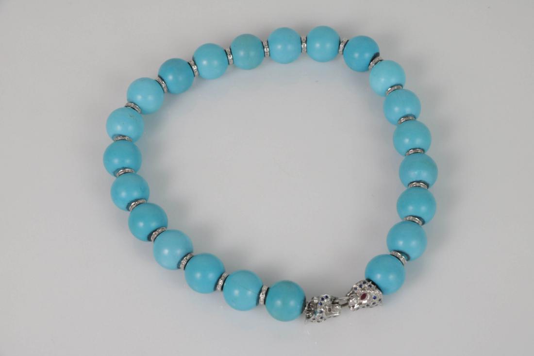 Turquoise Beads Necklace with White Gold Deco (1 of 6)