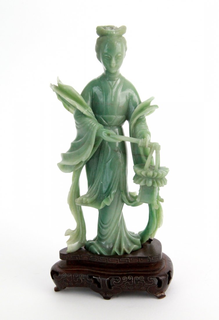 97 Chinese Carved Jade Figurine w/ Silver Inlay Base Jul 15, 2012