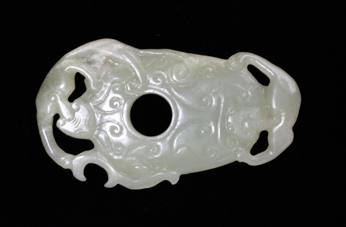 Chinese Jade Pendant Carved with two bats: Chinese jade pendant carved with two bats Dimension: 3 3/4"L x 2 1/8"W