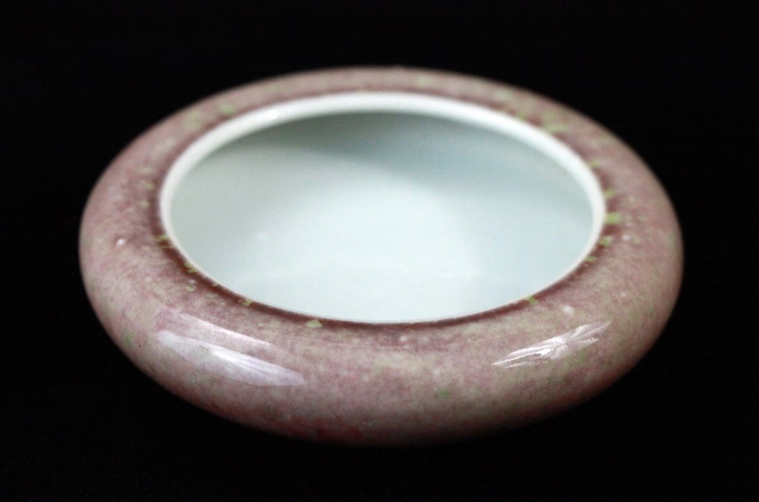 19th C. Chinese Peach Bloom Glazed Brush Washer: 19th C. Chinese peach bloom glazed brush washer, with Kang Xi six-character mark Dimension: 3 1/4"Diam