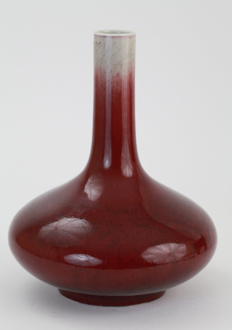 19th C. Chinese Oxblood Long Neck Bottle Vase: 19th C. Chinese oxblood long neck bottle vase Dimension: 11"H
