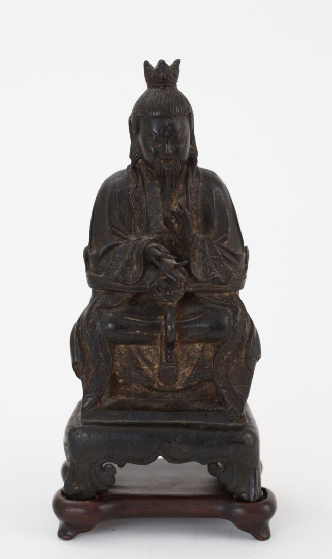 17th C. Chinese Ming Bronze Deity: 17th C. Chinese Ming bronze deity seating on original base Dimension: 8"H
