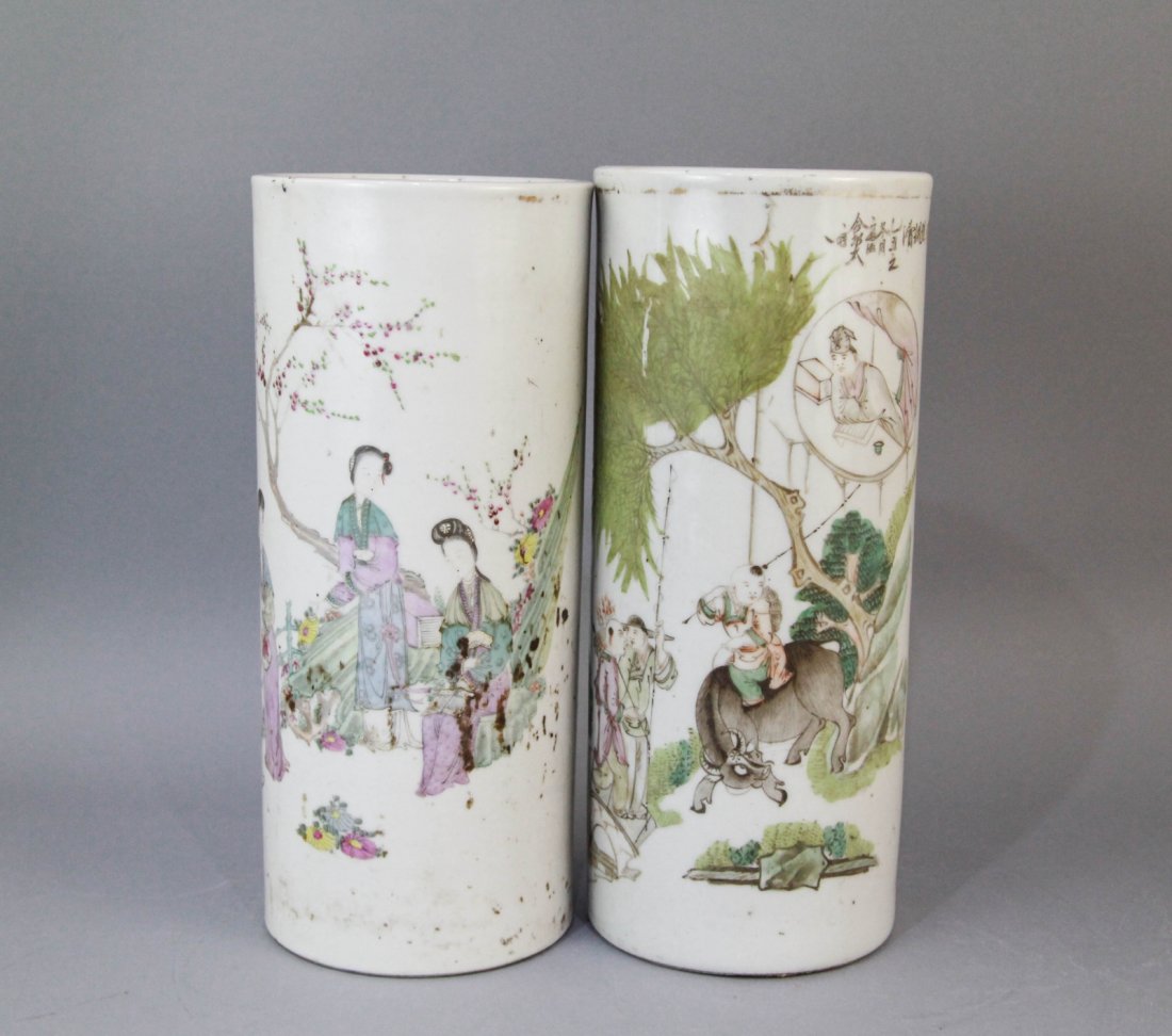 Pair of Chinese Porcelain Hat Stands: Pair of Chinese porcelain hat stands Dimension: 11 1/4"H x 5"W