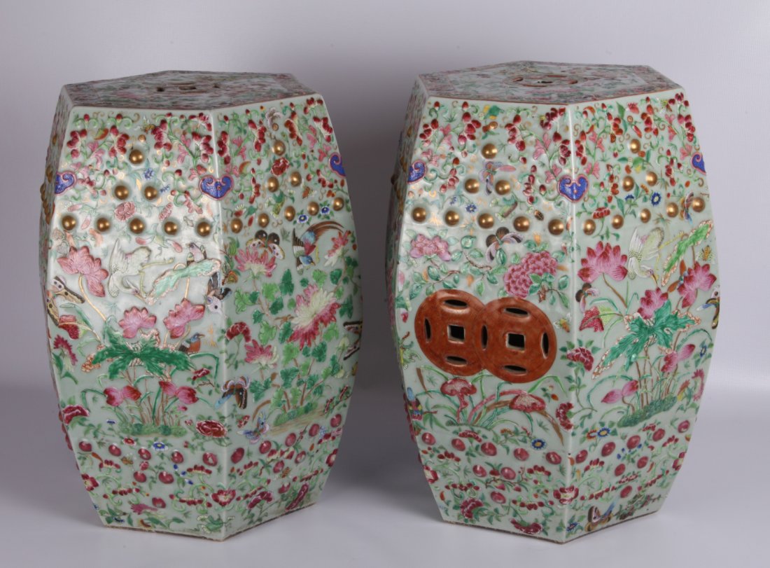 Late 19th C Chinese Famille Rose Drum-Stool: Late 19th C Chinese Hexagonal Shape Famille Rose Drum-Stool, Qing Guangxu Period Dimension: 19"H