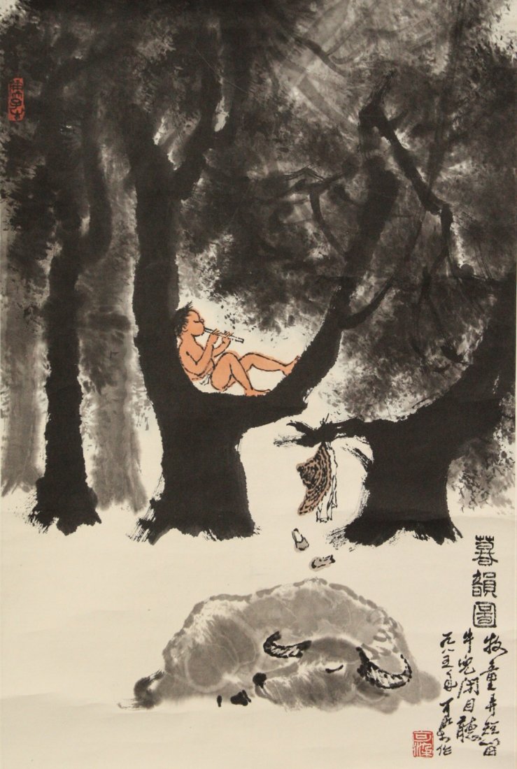 Chinese Ink & Color Painting. Signed Li Keran: Chinese Ink & Color Painting on Paper. Signed Li Keran (1907-1989). He was a painter and art educator, who was a prominent figure in 20th-century Chinese art. He developed a personal style of landscap