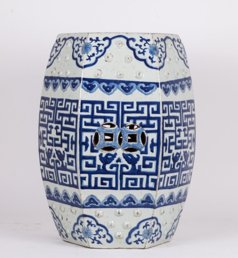 Chinese Blue & White Garden Stool: Chinese Blue & White Garden Stool Dimension: 19 3/8"H