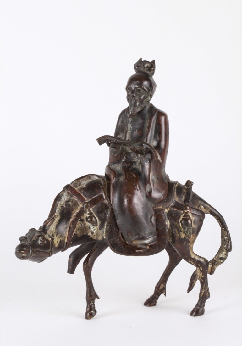 Chinese Bronze Figural Of Scholar Ride On Donkey: Chinese Bronze Figural Of Scholar Ride On Donkey Dimension: 10 1/4"H x 8 1/4"W