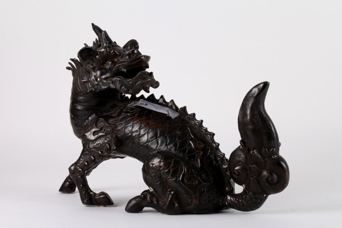 Chinese Bronze Qi Lin Incense Burner: Chinese Bronze Qi Lin Incense Burner Dimension: 13 1/4"L x 11"W