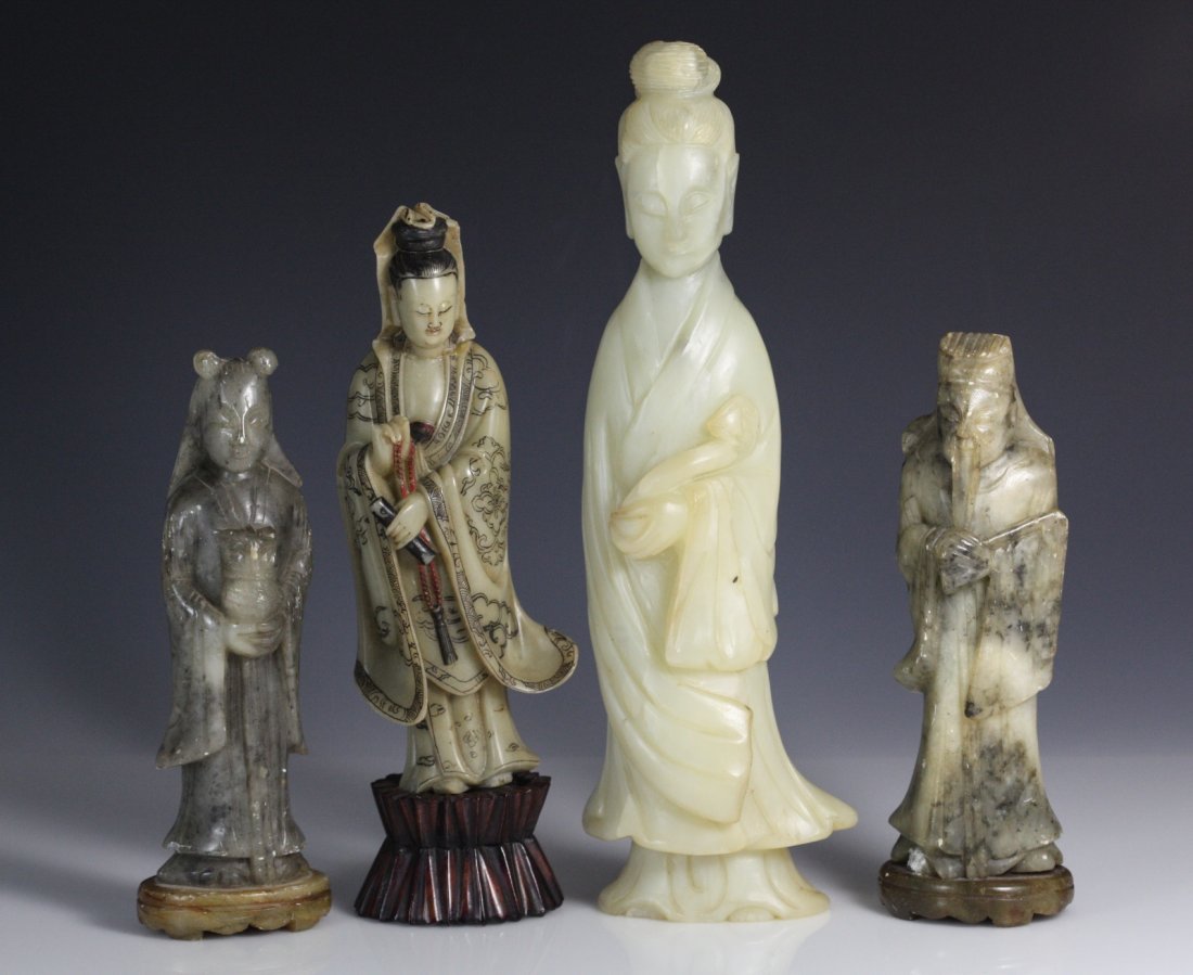 4 Pieces of Chinese Soapstone Figures of Immortals: 4 Pieces of Chinese Soapstone Figures of Immortals Dimension: 9"H (highest)