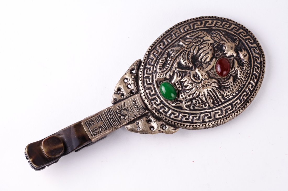 Chinese Mirror w/ Dragon Hook Handle: Chinese Mirror w/ Dragon Hook Handle Dimension: 9 1/4"L