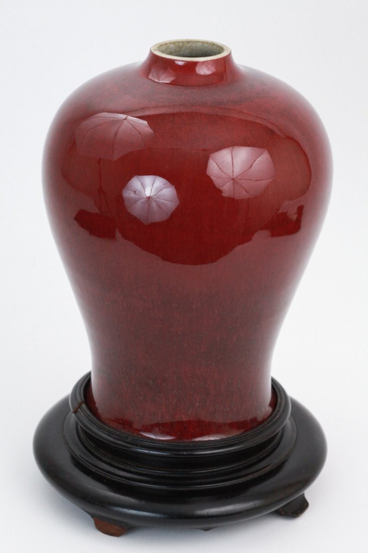 Chinese 19th C. Ox-Blood Vase with Base: Chinese 19th Century Ox-blood vase with base Dimension: 14 1/2"H