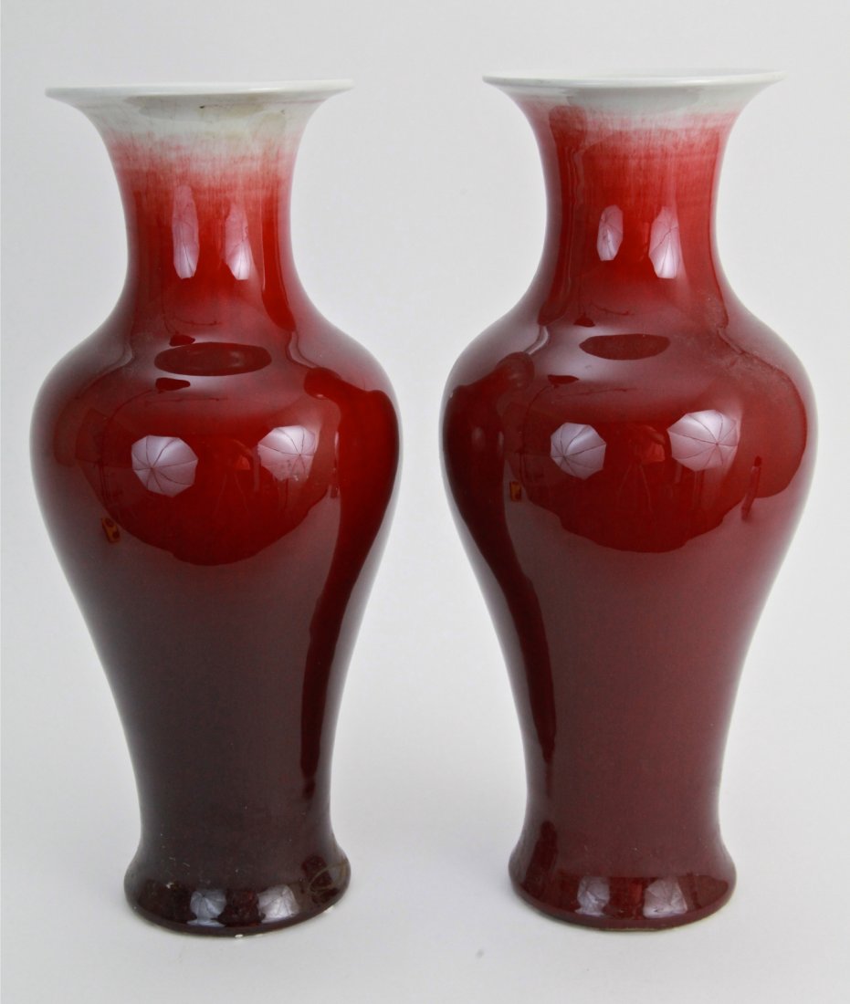 Pair of Chinese Ox Blood Vase: Pair of Chinese ox blood vase Dimension: 18"H x 8"W