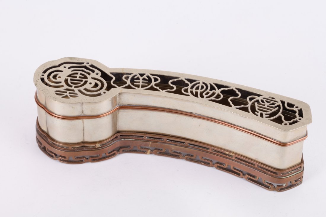 19th C. Chinese Paktong Ruyi Formed Incense Clock