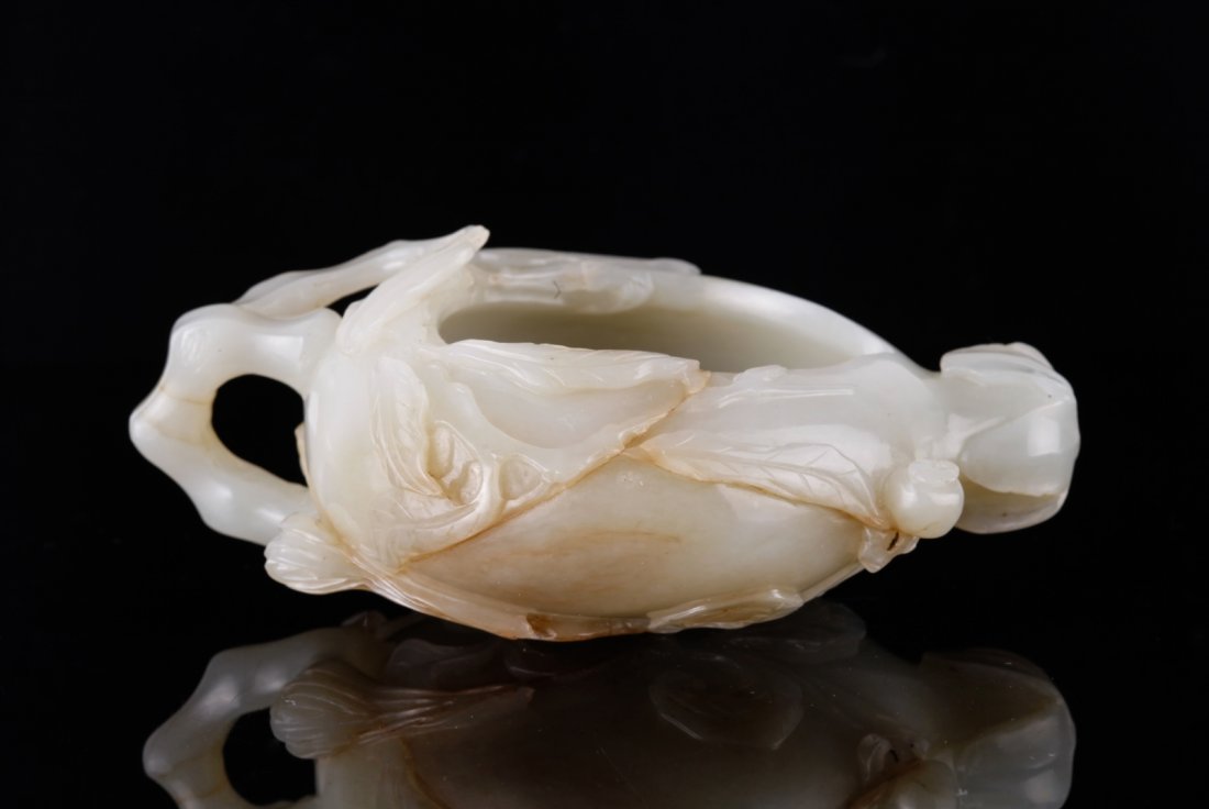18/19th C. Chinese Jade Carved Washer: 18/19th C. Chinese Jade Carved Washer Dimension: 4"L x 2 5/8"W