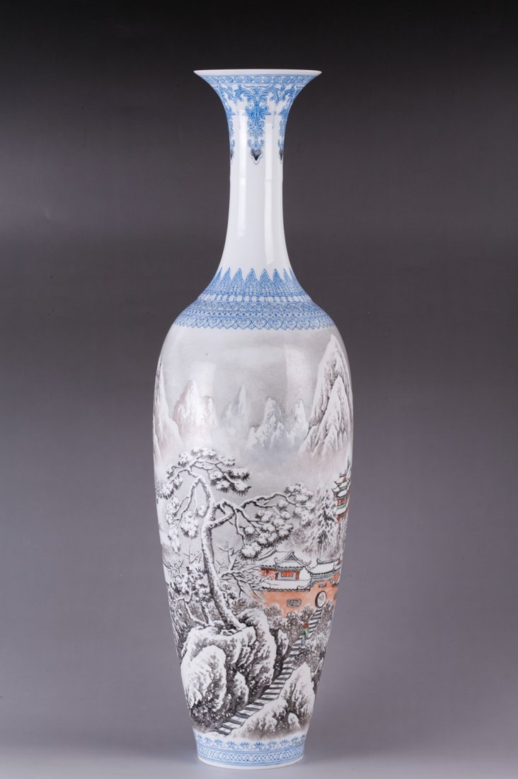 Chinese Egg Shell Porcelain w/Snow Scenes Vase: Chinese Egg Shell Porcelain w/Snow Scenes Vase, Republic Period Dimension: 18"H