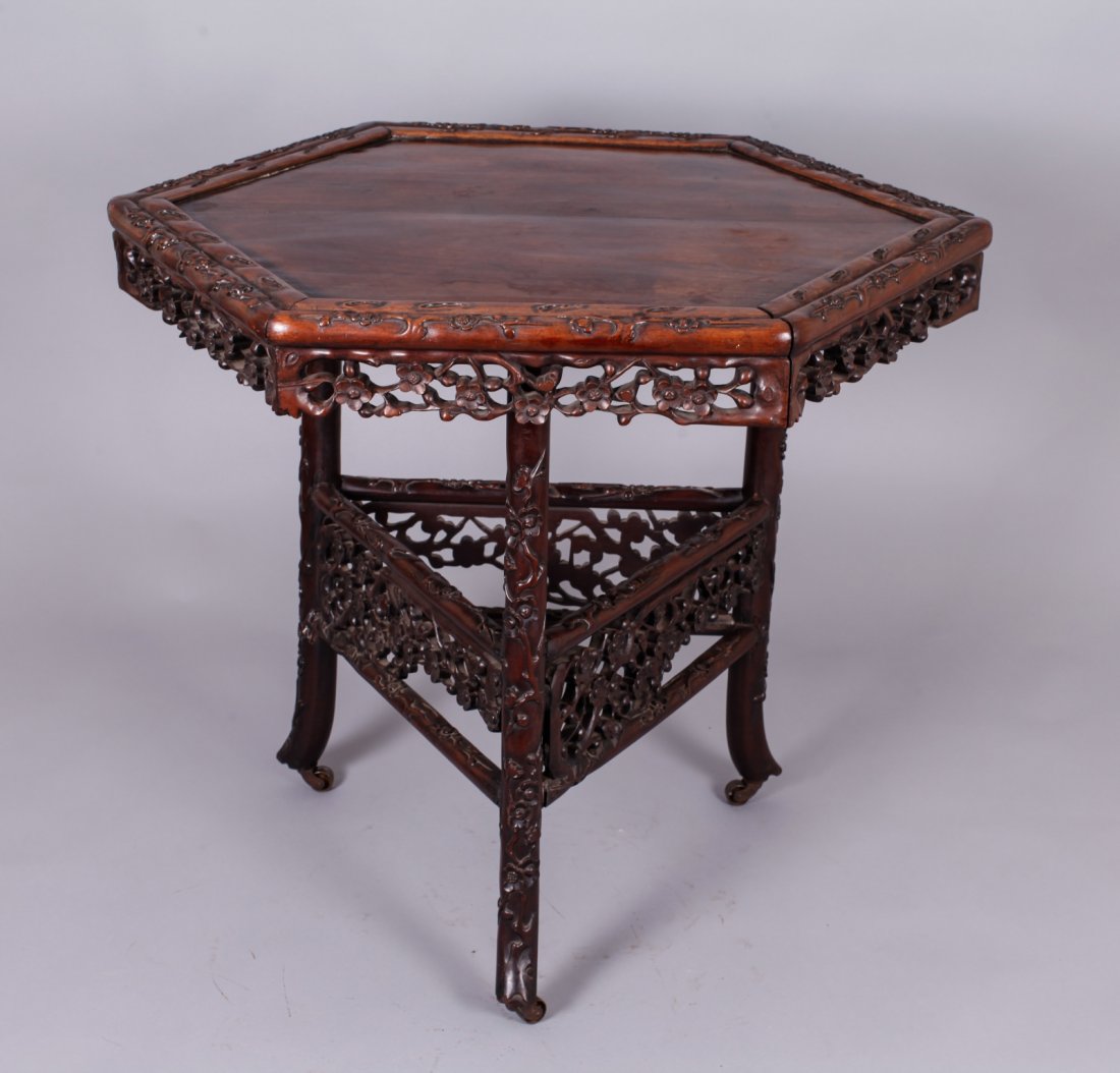 Chinese Rosewood Hexagonal Table: Chinese Rosewood Hexagonal Table Dimension: 28 1/2"H x 33 1/2"Diam