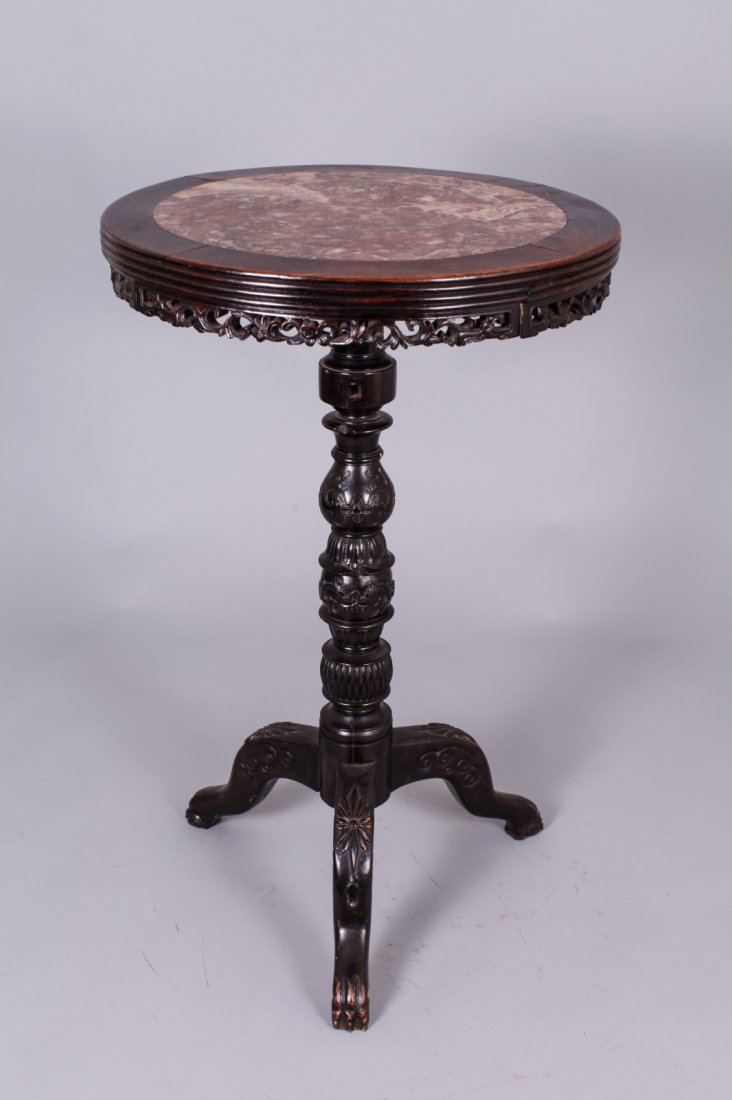 Chinese Rosewood Tripod Feet Table Inlaid Marble: Chinese Rosewood Tripod Feet Table Inlaid Marble Dimension: 32 1/4"H x 20 1/2"Diam