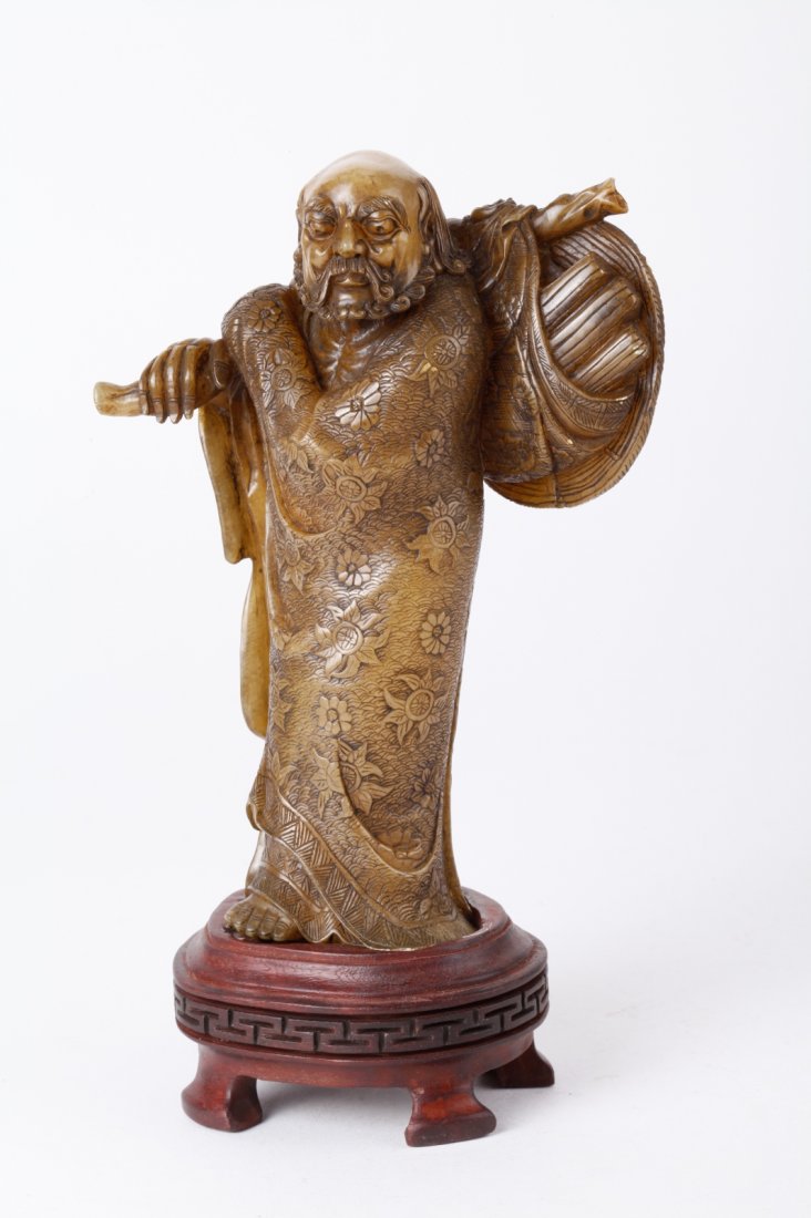 Chinese Soapstone Carved Luo Han, w/ Stand: Chinese Soapstone Carved Luo Han, w/ Stand Dimension: 7"H
