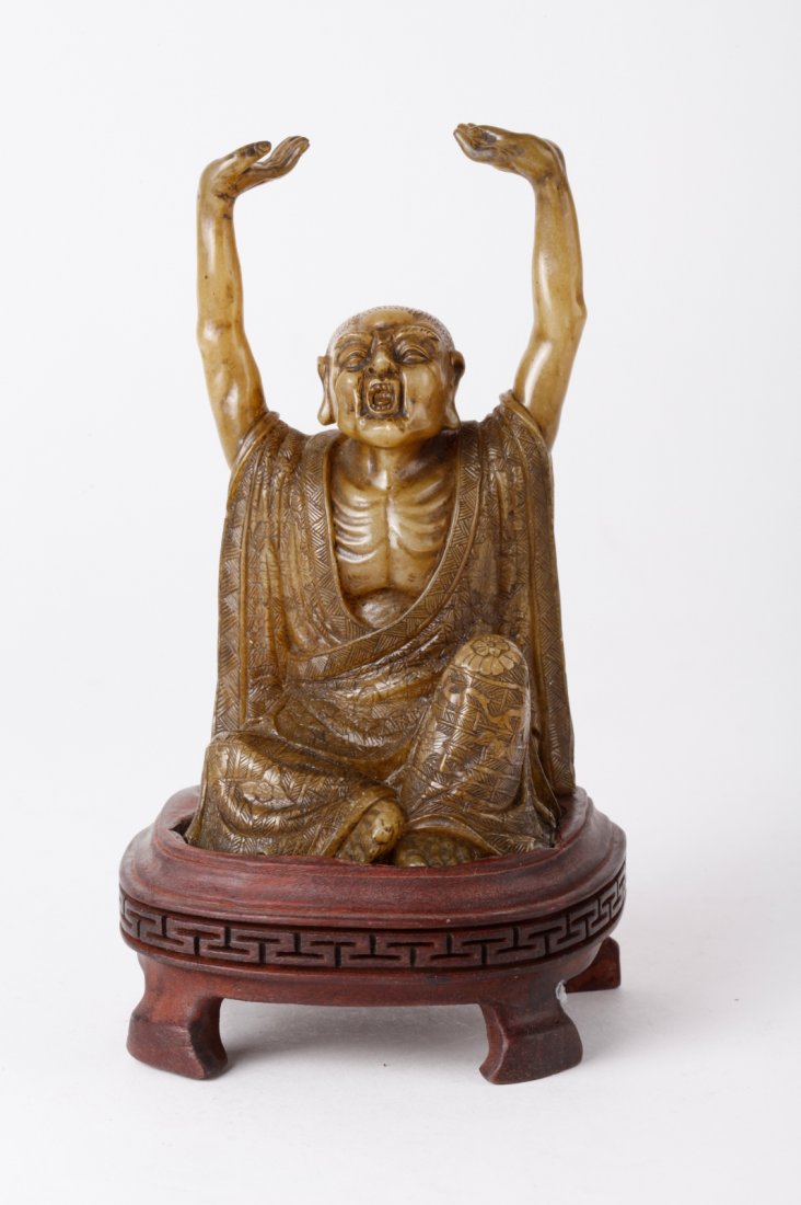Chinese Soapstone Carved Luo Han, w/ Stand: Chinese Soapstone Carved Luo Han, w/ Stand Dimension: 6 5/8"H