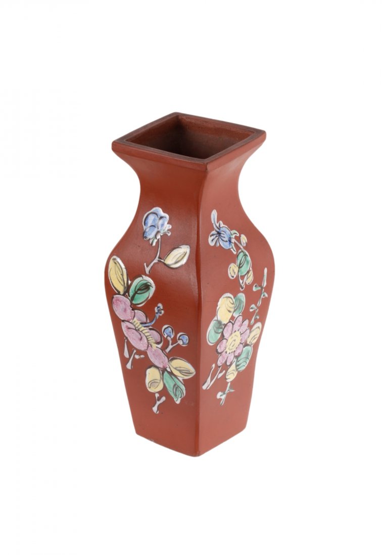 Chinese Yixing Zisha Square Vase: Chinese Yixing Zisha Square Vase Dimension: 6 1/4"H x 2 1/2"W
