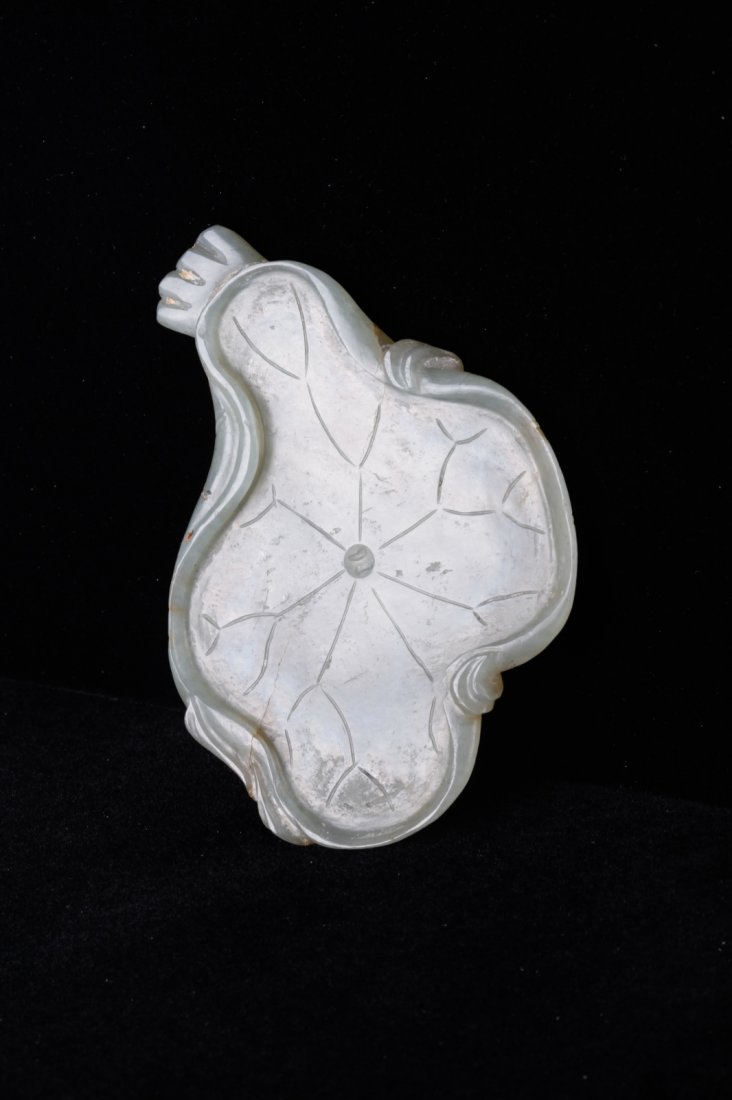 Chinese Celadon Jade Carved Lotus Washer: Chinese Celadon Jade Carved Lotus Washer Dimension: 4"L x 2 3/4"W