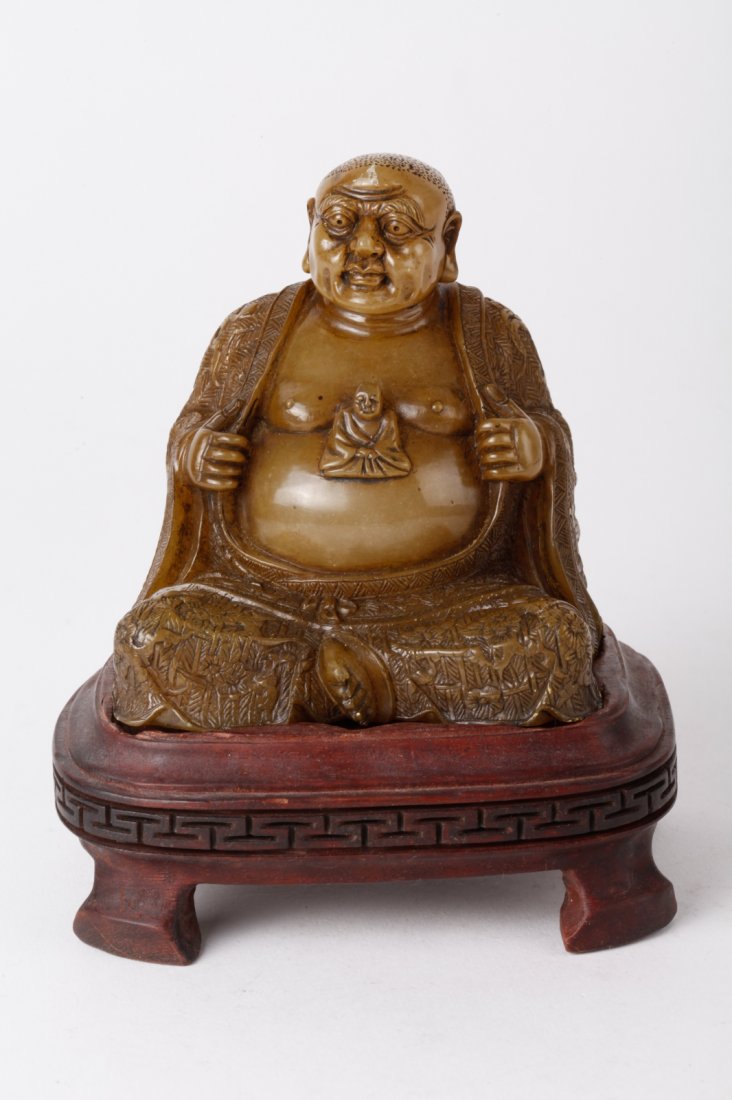 Chinese Soapstone Carved Luo Han, w/ Stand: Chinese Soapstone Carved Luo Han, w/ Stand Dimension: 5"H