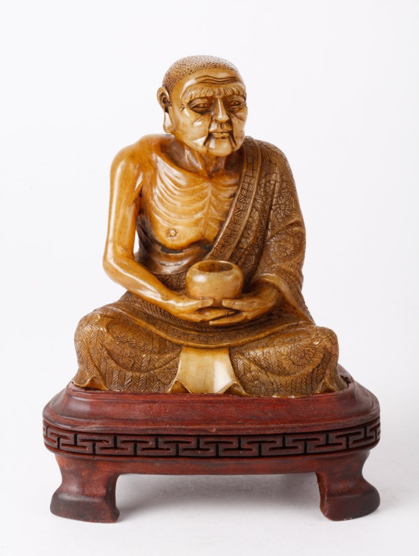 Chinese Soapstone Carved Luo Han, w/ Stand: Chinese Soapstone Carved Luo Han, w/ Stand Dimension: 5 1/2"H