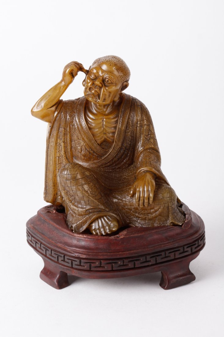 Chinese Soapstone Carved Luo Han, w/ Stand: Chinese Soapstone Carved Luo Han, w/ Stand Dimension: 5 1/4"H
