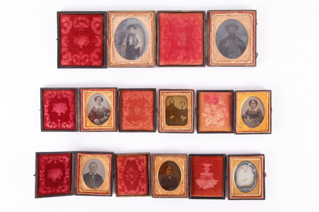 8 Ambrotypes- Portraits of Men, Women, Children: 8 Ambrotypes- Portraits of Men, Women, ChildrenAbout 3.5 inch Length on average each one9 ambrotype portraits of men, women, children & families incl. 2 children seated with puppy, child playing with 