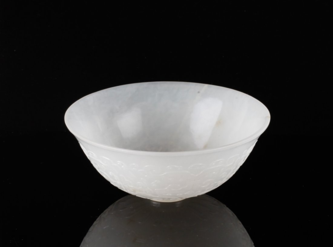 Chinese Mughal Style Jade Carved Bowl: Chinese Mughal Style Jade Carved Bowl Dimension: 1 1/2"H x 3 3/4"Diam
