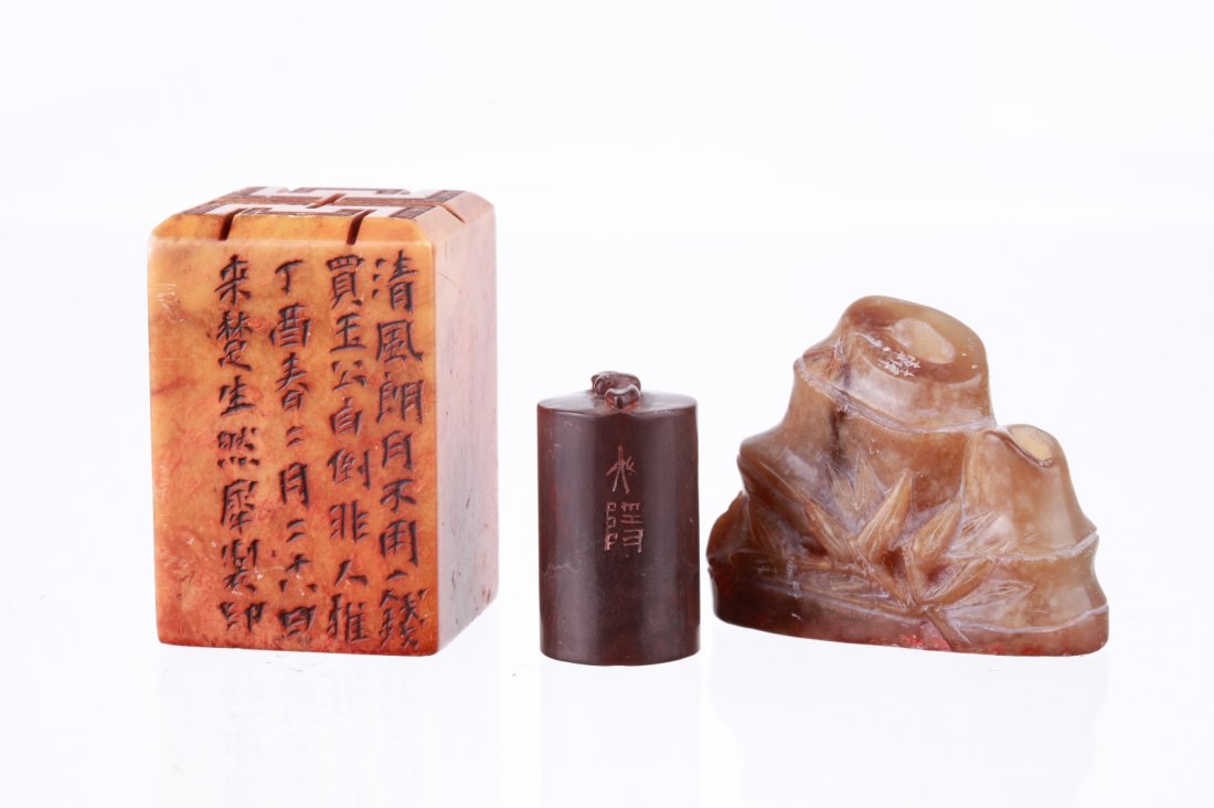 3 Chinese Soapstone Seals: 3 Chinese Soapstone Seals Dimension: 2"L x 1 3/8"W ( the biggest)