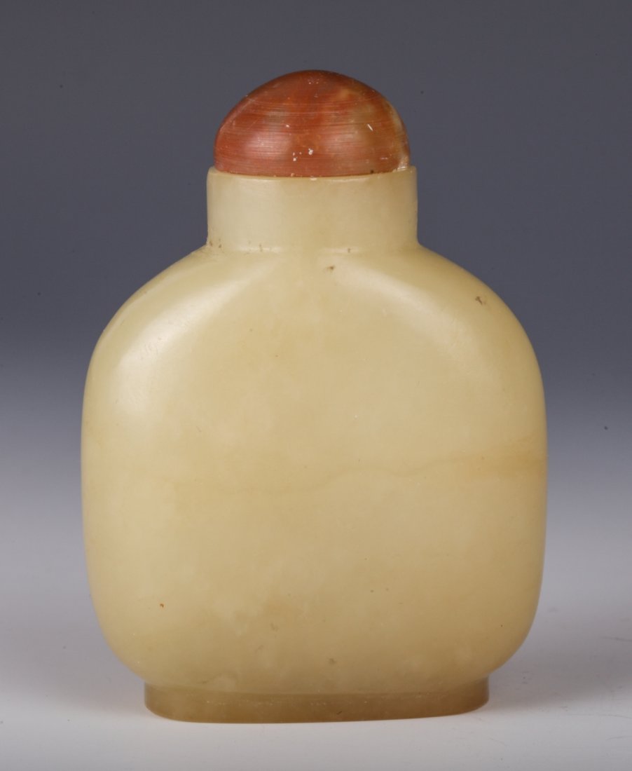 19th C. Chinese Soapstone Snuff Bottle: 19th C. Chinese soapstone snuff bottle of Flattened form on low foot rim Dimension 2 3/4" H