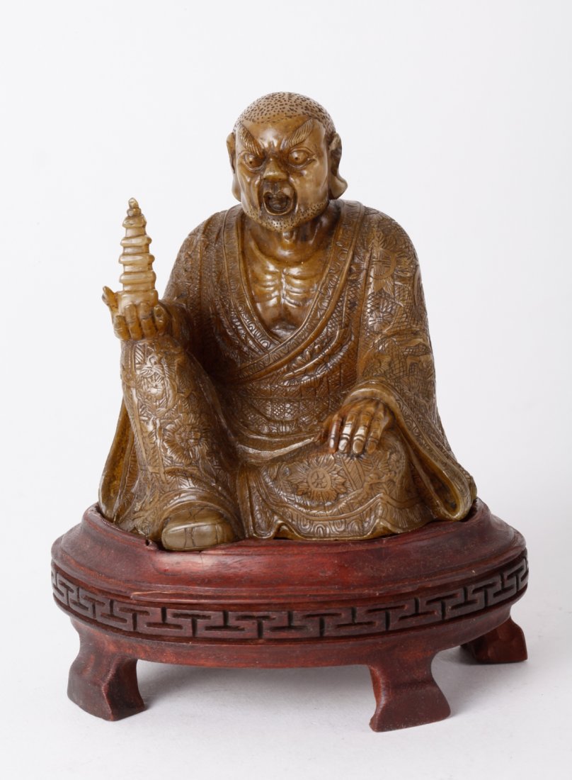 Chinese Soapstone Carved Luo Han, w/ Stand: Chinese Soapstone Carved Luo Han, w/ Stand Dimension: 5 1/8"H