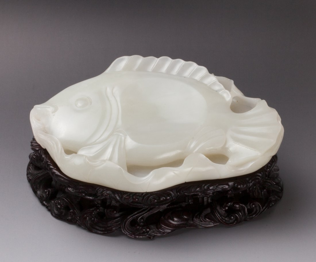 19th Century White Jade Fish Formed Brush Washer: 19th Century White Jade Fish Formed Brush Washer, from Sotheby's 2006 Dimension: 6 1/2"L x 4"W