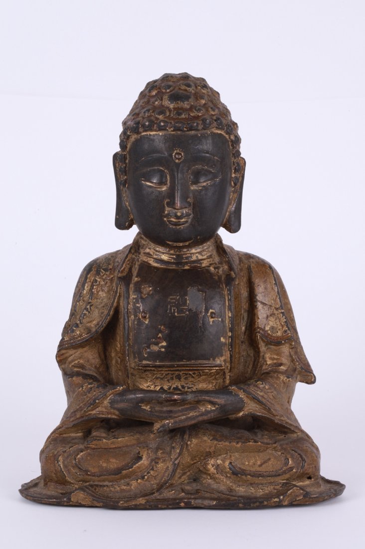 Chinese Gilt Bronze Figure of Seating Buddha: Chinese Gilt Bronze Figure of Seating Buddha Dimension: 8 1/4"H x 6 3/8"W