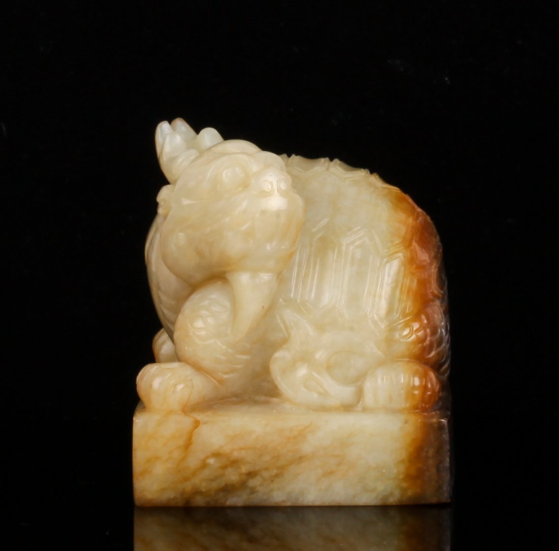 Probably Ming Dynasty Jade Carved Buddhistic Seal: Probably Ming Dynasty Jade Carved Buddhistic Beast Knob Seal Dimension: 1 7/8"H x 1 5/8"W