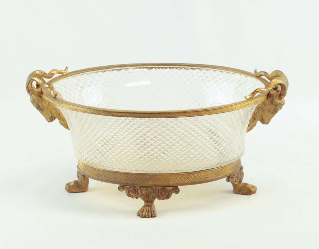19th C. Dore Bronze and Cut Glass Centerpiece: 19th C. Dore Bronze and Cut Glass CenterpieceDimension: 13"L x 8 1/2"W x 6 1/4"H